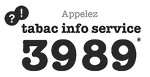 L'image présente le numéro « 3989 » en noir. Elle encourage les internautes à contacter le service d'information sur le tabac en composant ce numéro. Le design, composé d'éléments typographiques et graphiques, se détache sur un fond blanc circulaire, privilégiant clarté et simplicité.