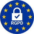 Le logo RGPD (cercle bleu étoilé, cadenas blanc) symbolise l’engagement de la Pharmacie de Santec pour une gestion éthique des données santé. Les couleurs vives (bleu électrique/Majorelle) reflètent confiance et innovation, alignées sur leurs outils digitaux sécurisés (appli de suivi, partenariat Doctolib). Conforme aux normes européennes, la pharmacie allie protection des patients, transparence et pratiques éco-responsables (recyclage)