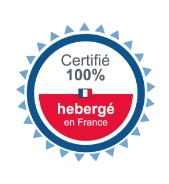 Logo « 100 % hébergé en France » (cercle bleu-rouge, texte blanc) : Garantie ANSM (bleu) alliée à l'innovation (rouge) pour une santé numérique souveraine. Hébergement certifié, outils sécurisés + partenariats breton commel a Pharmacie de SANTEC.. Charte éco-responsable : recyclage des médicaments, engagement local.